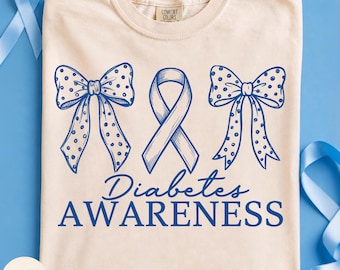 Diabetes Awareness PNG, Polkadots Blue Ribbon PNG, Preppy Awareness Bow, T1D Warrior PNG, November Awareness Design, Mama To A T1D Warrior