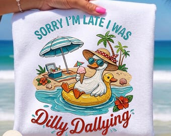 Sorry I'm Late I Was Dilly Dallying Goose Png, Brushstroke Beach Goose, Summer Vibes, Funny Goose Girls Trip Png, Beach Vibes, funny trendy