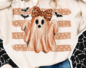 Preppy Ghost Coquette Png, Stripes PolkaDot Leopard Ghost Halloween PNG, Fall Shirt Design, Brushstroke Ghost Bow, Tis The Season Ghost PNG