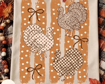 Gobble Turkey PNG, Thanksgiving Gobble Coquette, Polka dot Checkered Leopard Fall, Thankful Shirt Design, Give Thanks, Turkey Stripes PNG