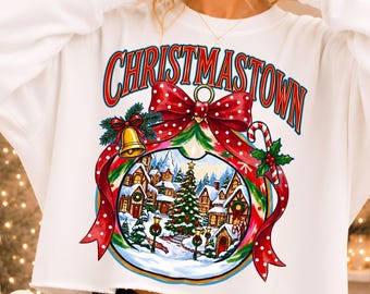 Christmastown PNG, Vintage Christmas Ornament, Cozy Small Town Christmas Shirt Design, Christmas Village, Christmas Tree, Merry and Bright