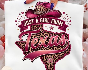 Just Girl From Texas PNG, Leopard Print Texas, Western Pink Design, Texas Cowgirl, Pink Leopard Texas Map, Texas Pride, Western Coquette PNG