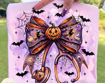 Halloween Nurse PNG, Bow Halloween Stethoscope png, Spooky Coquette Nurse PNG, Funny Ghost Nurse Stethoscope, Ghost Nurse Pumpkin Png