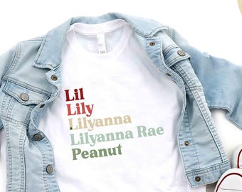 Girl Nickname Toddler Retro Personalized Christmas Kids Holiday Custom Natural Kids Tee Shirt
