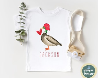 Personalized Duck Toddler Shirt, Valentines Day Duck Kids Shirt, Cute Love Duck Tee, Cute Waterfowl Natural Toddler Tee