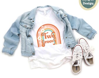 Two Groovy Birthday Shirt, Retro Rainbow 2nd Birthday Kids Tee, Groovy Toddler Birthday Outfit