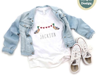 Personalized Valentine's Toddler Shirt, Valentine Holiday Mallard Duck Watercolor Hearts Boy Toddler, Name, Monogram Shirt