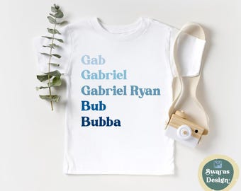 Boy Nickname Toddler Retro Personalized Kids Custom Natural Kids Tee Shirt Blues Colors