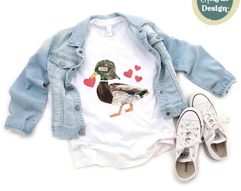 Personalized Mallard Duck Toddler Shirt, Valentine Duck Baby Onesie®, Camo Hunting Kids Shirt, Boys Duck Hunting Tee