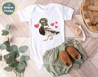 Personalized Duck Valentine Onesie® Brand, Mallard Camo Baby Bodysuit, Custom Valentine Baby Gift, Natural Neutral Clothes