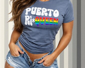 Puerto Ri-Qween rainbow text T-shirt | Pride graphic tee