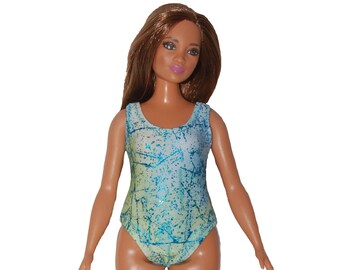 Swimsuit for Curvy Barbie fashionista fashion doll clothes bathing suit green/blue metallic A4B355 READY To Ship