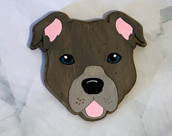 Pitbull - Dog magnet - wooden hand painted puppy face refrigerator magnet- home decor minimalist