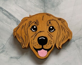 Golden Retriever handcrafted Dog magnet - wooden hand painted cute puppy face refrigerator magnet home decor