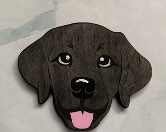 Black Lab - Labrador Dog magnet - wooden hand painted puppy face refrigerator magnet- home decor minimalist