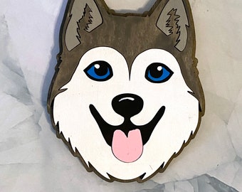 Husky - Dog magnet - wooden hand painted puppy face refrigerator magnet- home decor minimalist