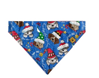 Dog or Cat Christmas Bandana - Over the Collar style- Dog Accessory - Cat accessory Christmas Blue Sparkle Dogs