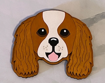 Spaniel - Dog magnet - wooden hand painted puppy face refrigerator magnet- home decor minimalist King Charles Cavalier