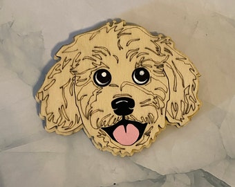 Doodle Dog magnet - wooden hand painted puppy face refrigerator magnet minimalist home decor cream color