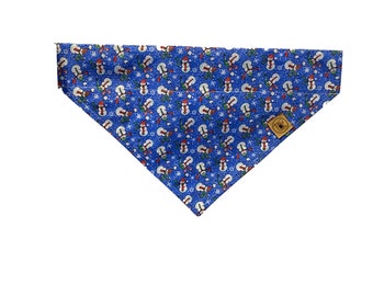 Dog or Cat Christmas Bandana - Over the Collar style- Dog Accessory - Cat accessory Christmas Blue sparkle Snowman