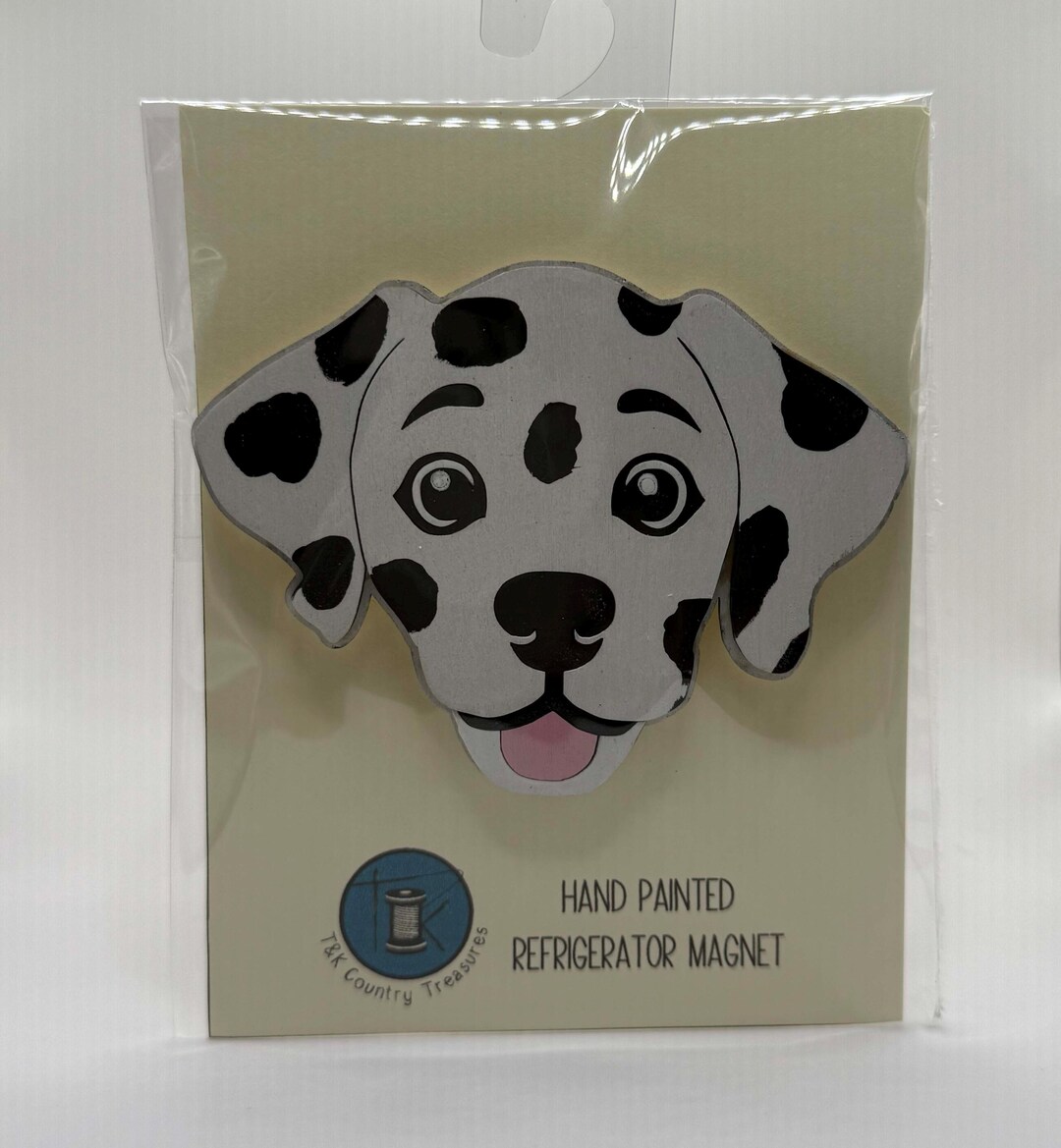 Dalmatian Dog Magnet - Wooden Hand Painted Puppy Face Refrigerator ...