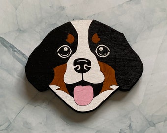 Bernese Mountain Dog magnet - wooden hand painted puppy face refrigerator magnet handcrafted minimalist home decor