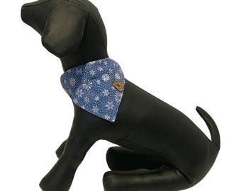 Dog or Cat Bandana - Over the Collar style- Dog Accessory - Cat accessory Slate Blue Snowflake