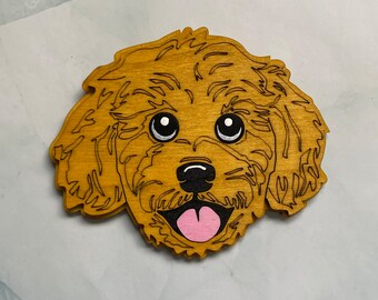 GoldenDoodle Dog magnet - wooden hand painted puppy face refrigerator magnet minimalist home decor