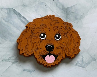 LabraDoodle Dog magnet - wooden hand painted puppy face refrigerator magnet