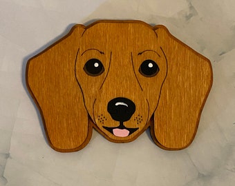 Dachshund - Dog magnet - wooden hand painted puppy face refrigerator magnet- home decor minimalist