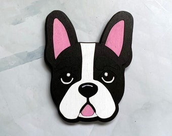 French Bulldog Dog magnet - wooden hand painted puppy face refrigerator magnet minimalist home decor