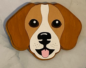 Beagle Dog magnet - wooden hand painted puppy face refrigerator magnet minimalist home decor