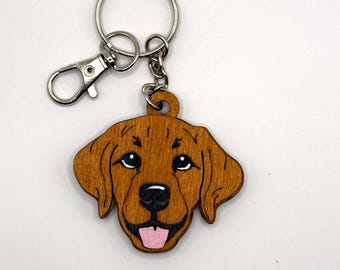 Golden Lab Keychain, Hand Painted Wooden Dog Keychain, Yellow Labrador Gift