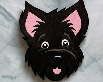 Scottie Dog magnet - wooden hand painted puppy face refrigerator magnet