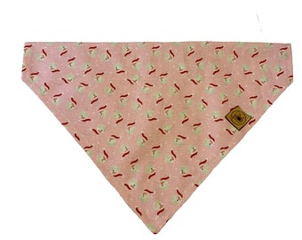 Dog or Cat Christmas Bandana - Over the Collar style- Dog Accessory - Cat accessory Christmas Pink Santa