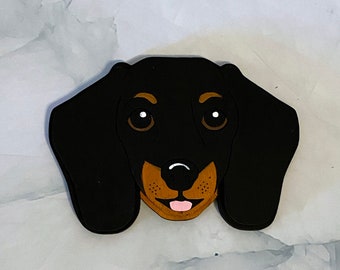 Dachshund Black/Tan- Dog magnet - wooden hand painted puppy face refrigerator magnet- home decor minimalist