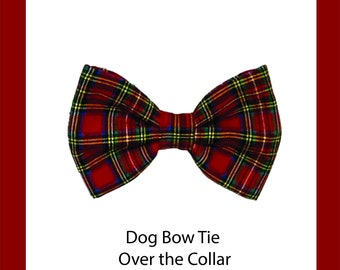 Dog or Cat Christmas Bow Tie - Over the Collar Bow tie- Dog Accessory - Cat accessory Christmas Plaid