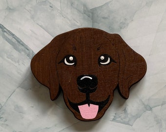 Chocolate Labrador Dog magnet - wooden hand painted puppy face refrigerator magnet