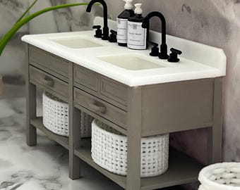 Dolls House Bathroom Double Sink Vanity 1:12 scale