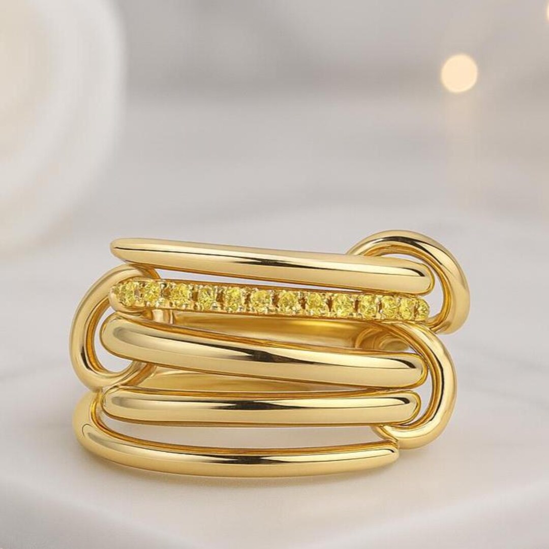 Multi Link Rings 14K Gold Multi-link Ring Yellow Lab Diamonds Multi Connector Ring - Etsy