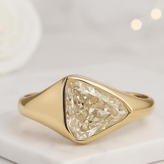 Buy 2.00 CT Trillion Lab Grown Diamond Ring 14k Gold Bezel