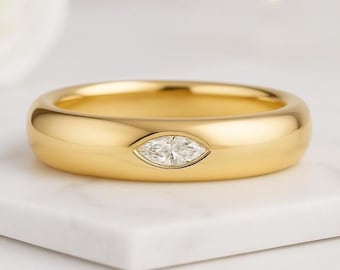 14k Gold Marquise Diamond Ring, Minimalist Band, Promise Ring, Wedding Band