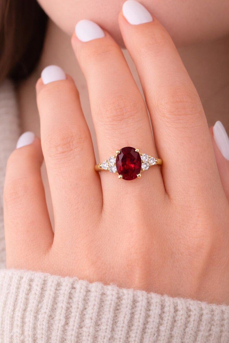 Oval Cut Ruby and Diamond 14K Gold Wedding Ring – July Birthstone ...