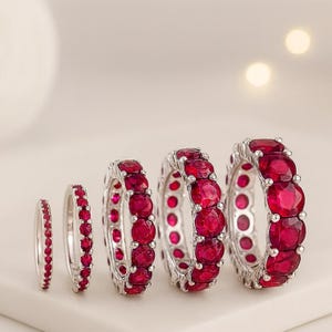 Handcrafted Ruby Eternity Band Solid Gold Minimalist Birthstone Ring July Birthstone Wedding Band for Women