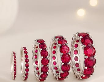 Handcrafted Ruby Eternity Band Solid Gold Minimalist Birthstone Ring July Birthstone Wedding Band for Women