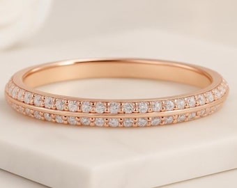14k Gold Double Row Pave Diamond Wedding Band Ring