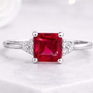 Asscher Cut Ruby Ring, 14K Yellow Gold Vintage Engagement Ring