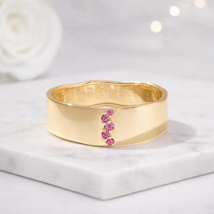 14K Solid Gold Ruby Wedding Band Wavy Pave Ruby Ring Gold Marriage Ring Ruby Stacking Wedding Ring Ruby Jewelry Ring