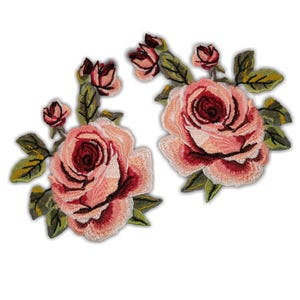 Blush Coral Rose Patch - Vintage Style Peachy Floral Iron-On Applique