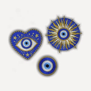 Parches bordados termoadhesivos del Ojo Maligno - Aplicación protectora de Ojo Azul, Corazón, Sol y Estrella Nazar